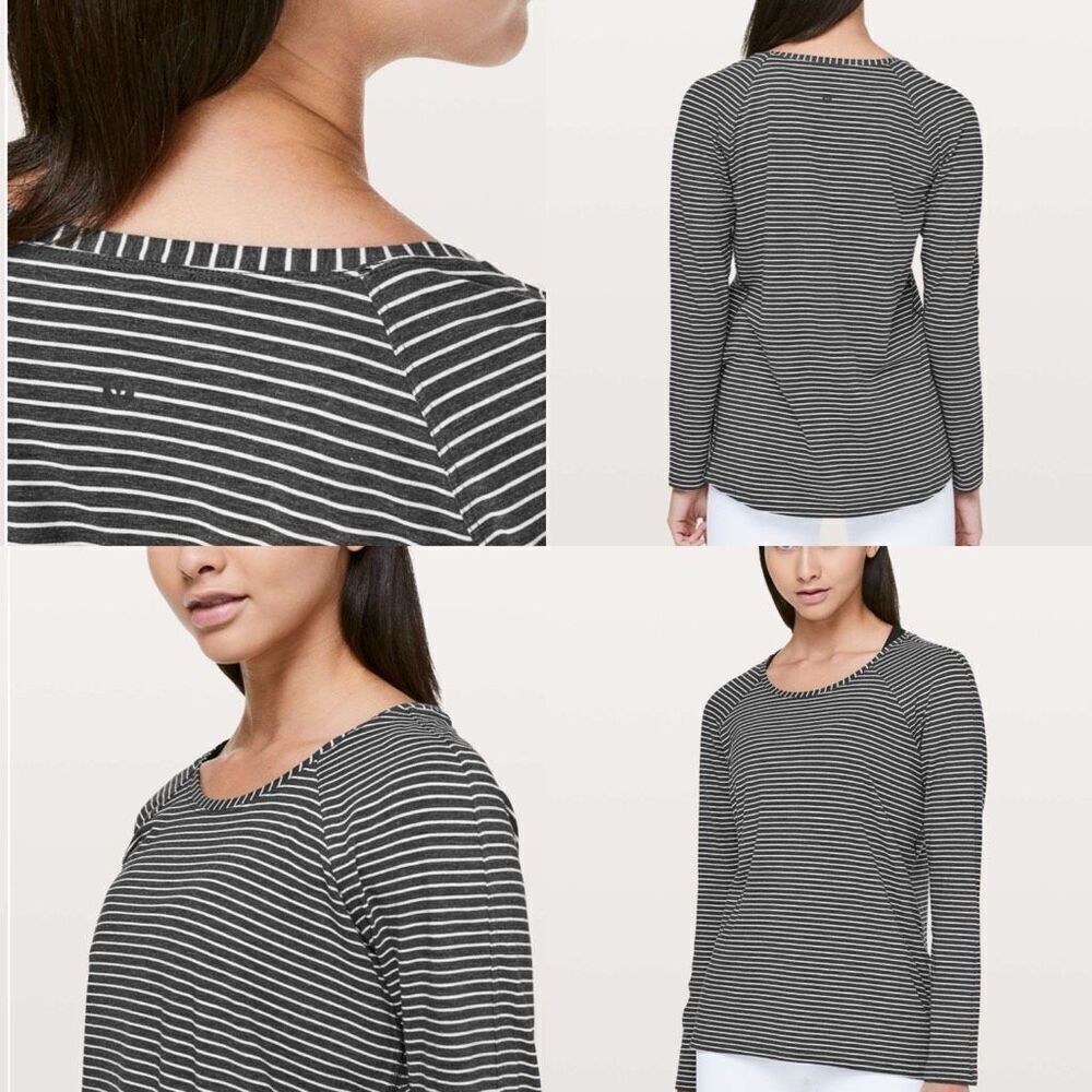 Lululemon Long Sleeve Modern Stripe Heathered Black White size 10